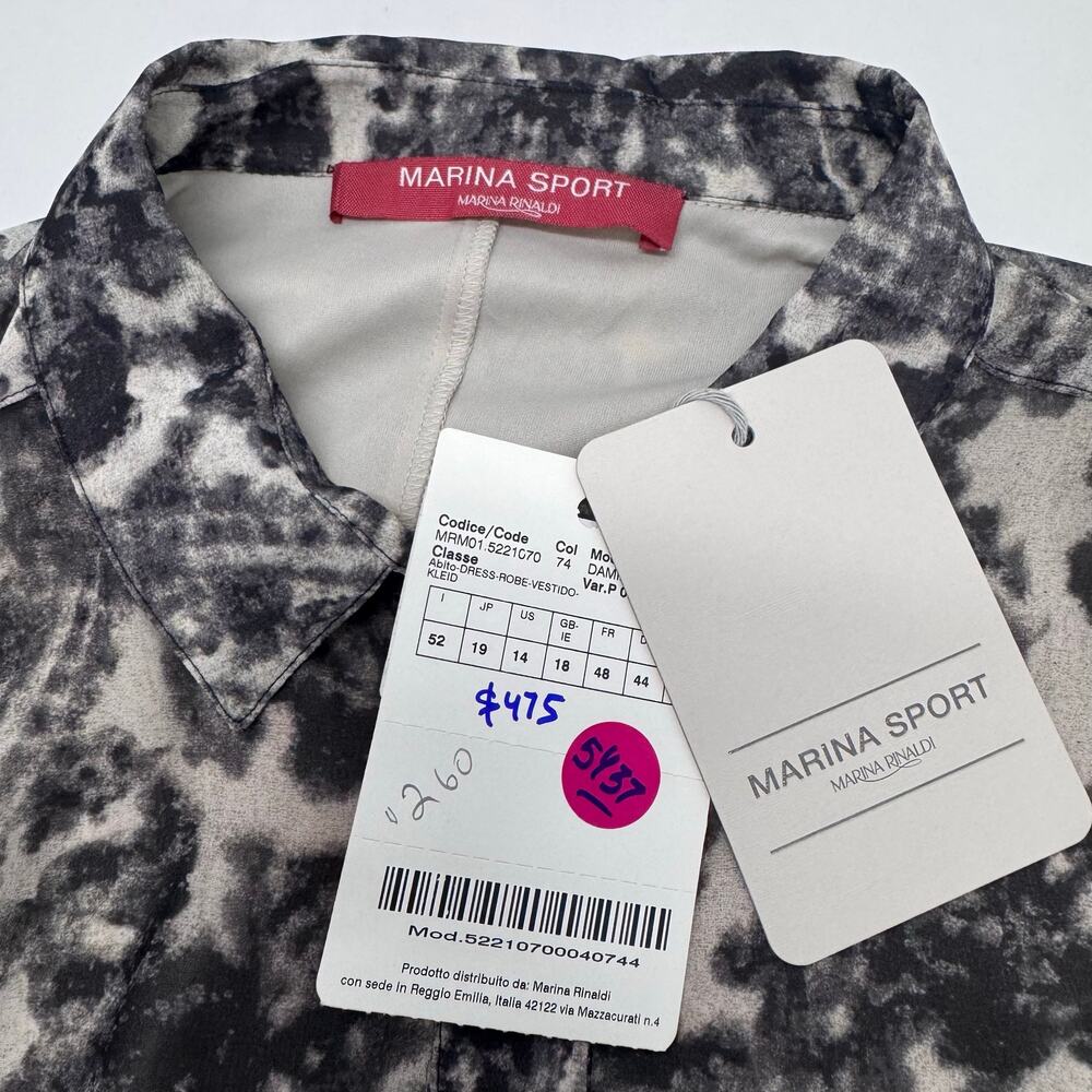 NWT Marina Rinaldi Grey Chiffon Button Down Printed Dress sz 14 Travel Old Money - Picture 9 of 12